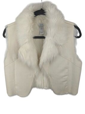 Cache Womens Cream Faux Suede Fur Cropped Vest Small Ivory Open Front